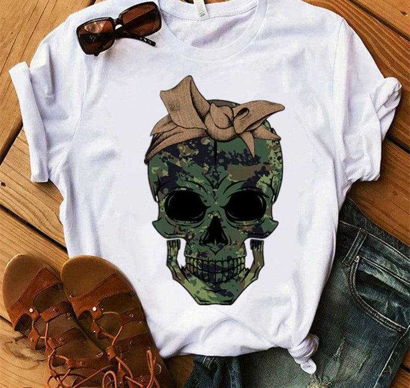 Ladies Fashion Skull Top T-shirt Hip Hop Retro Clothing Print Funny