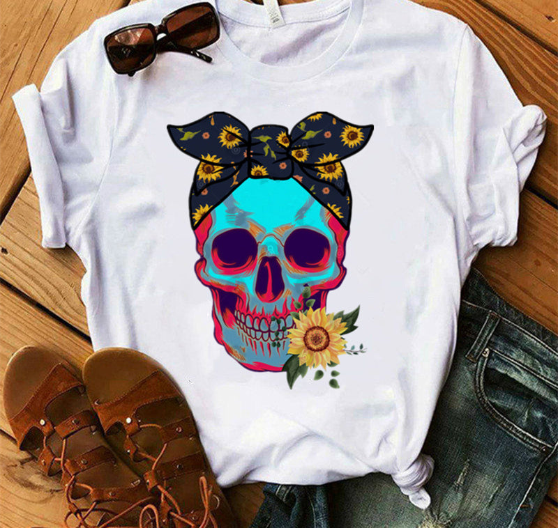 Ladies Fashion Skull Top T-shirt Hip Hop Retro Clothing Print Funny