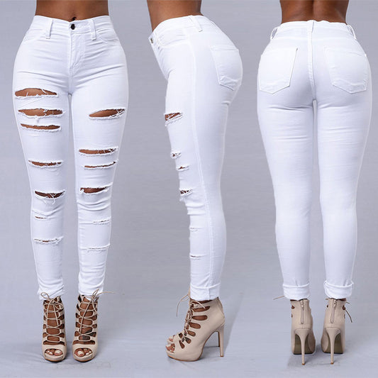 Ripped Jeans Women Skinny Trousers Casual High Waist Pencil Pants