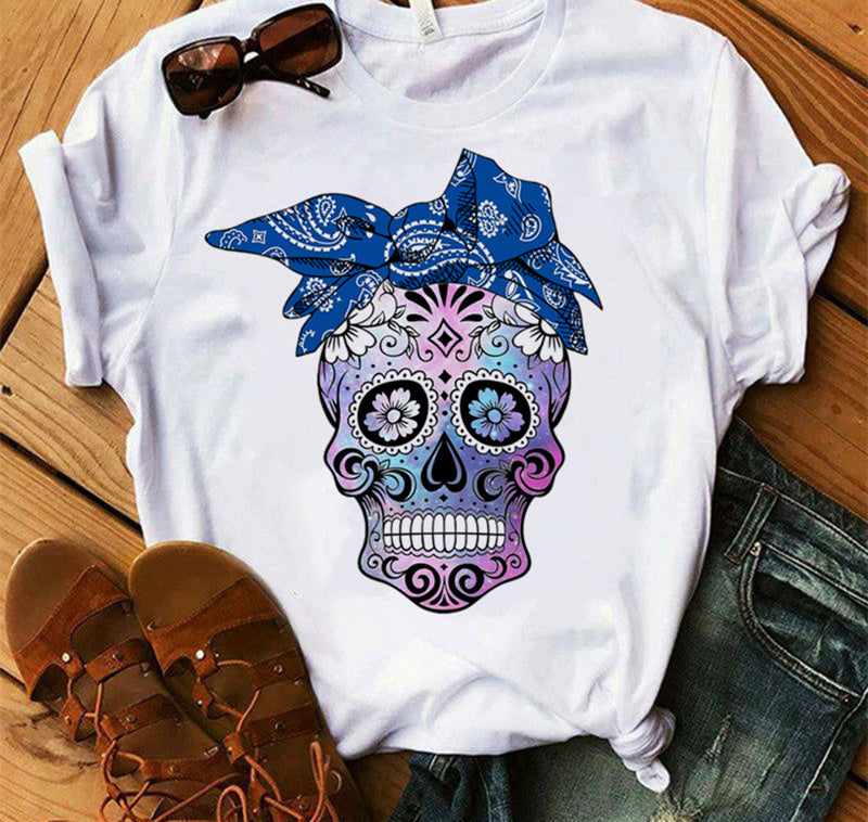 Ladies Fashion Skull Top T-shirt Hip Hop Retro Clothing Print Funny