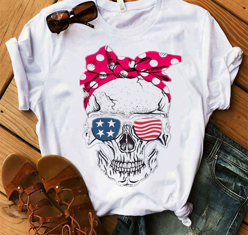 Ladies Fashion Skull Top T-shirt Hip Hop Retro Clothing Print Funny