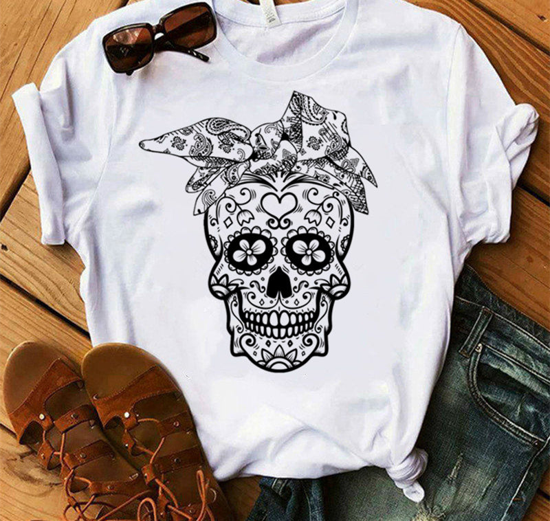 Ladies Fashion Skull Top T-shirt Hip Hop Retro Clothing Print Funny