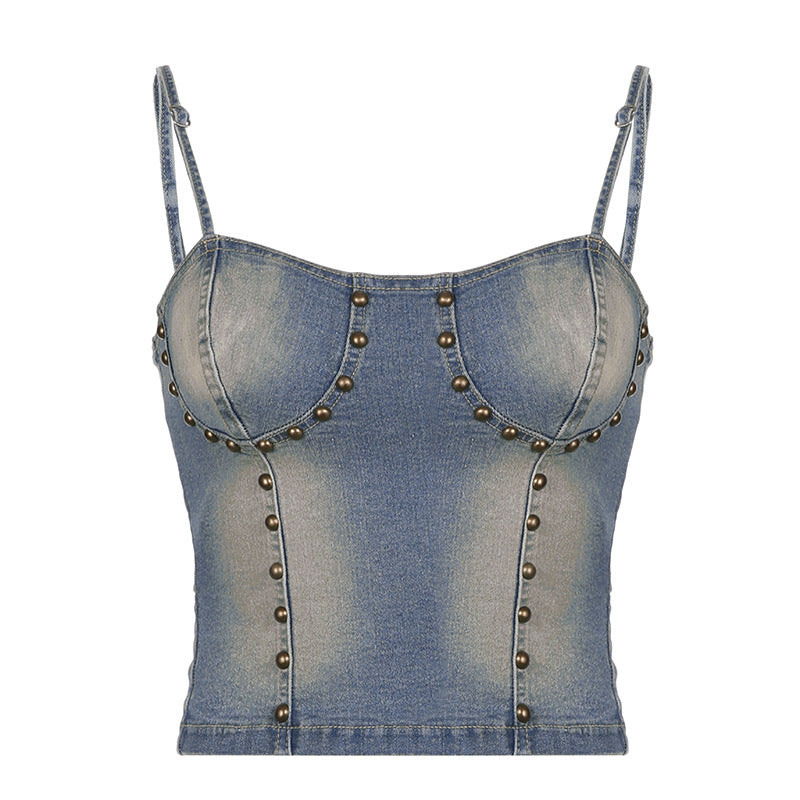 Street Stud Distressed Denim Camisole