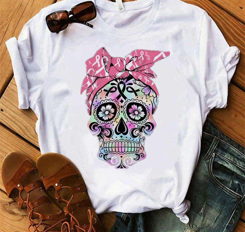 Ladies Fashion Skull Top T-shirt Hip Hop Retro Clothing Print Funny