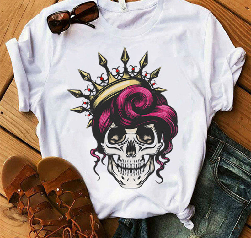 Ladies Fashion Skull Top T-shirt Hip Hop Retro Clothing Print Funny