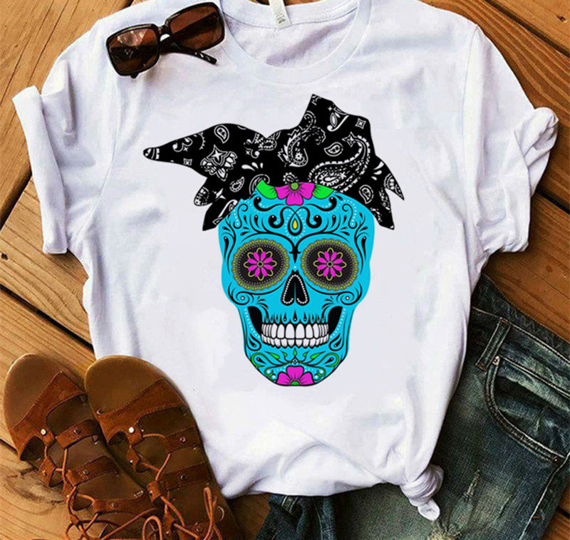 Ladies Fashion Skull Top T-shirt Hip Hop Retro Clothing Print Funny