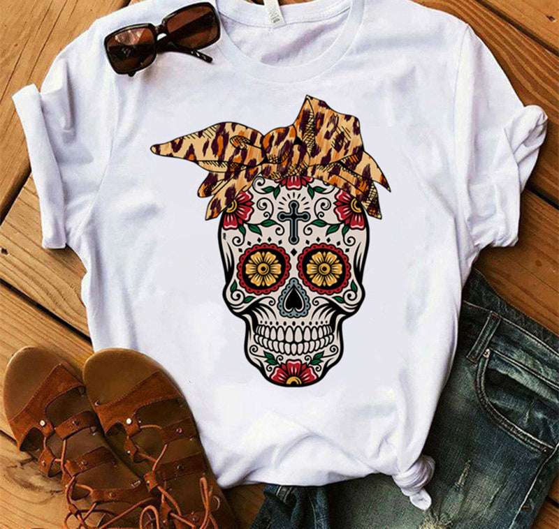 Ladies Fashion Skull Top T-shirt Hip Hop Retro Clothing Print Funny