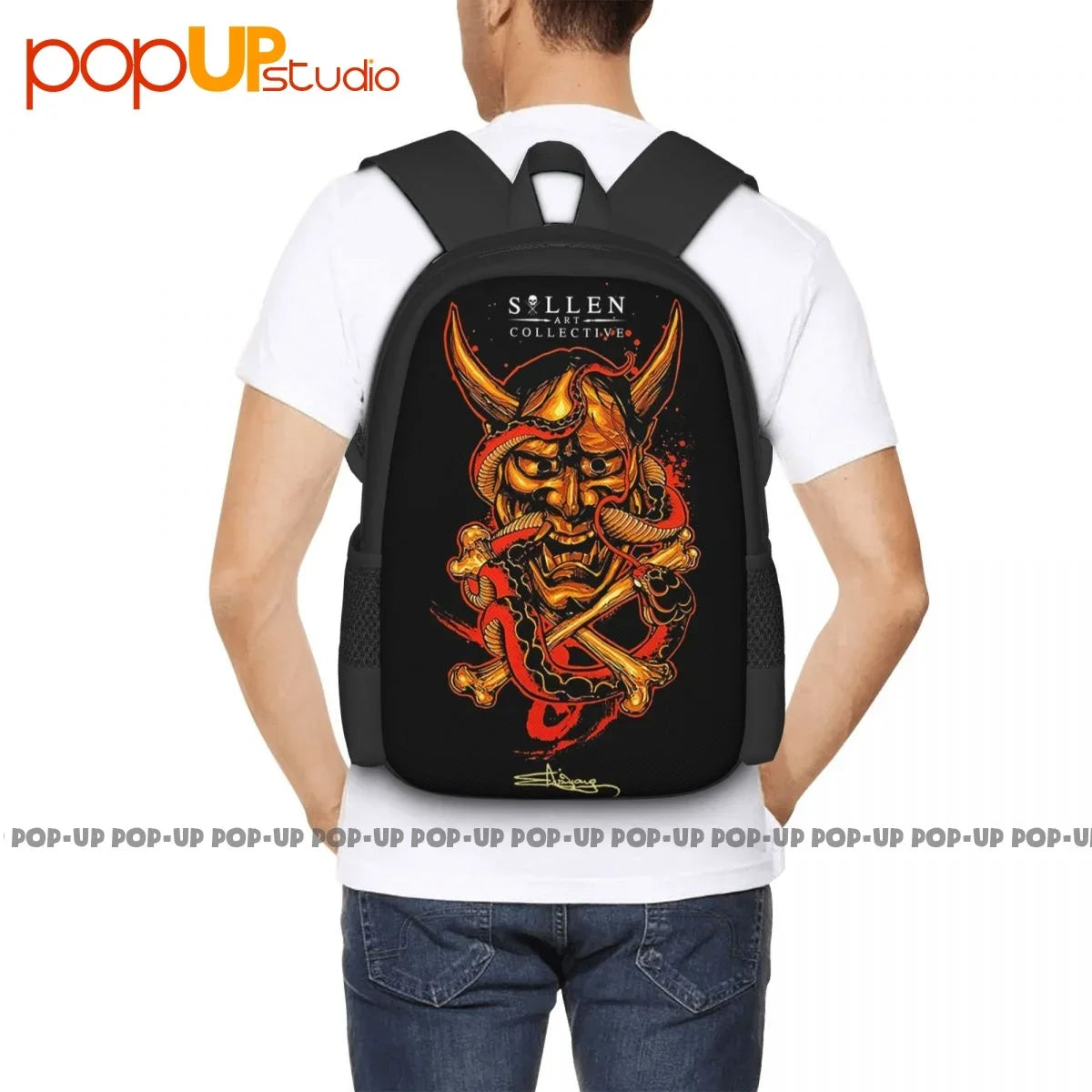 Sullen Henya Apparel Tattooed Skull Backpack Large Capacity Gym Swimming 3d Printing Riding Backpack