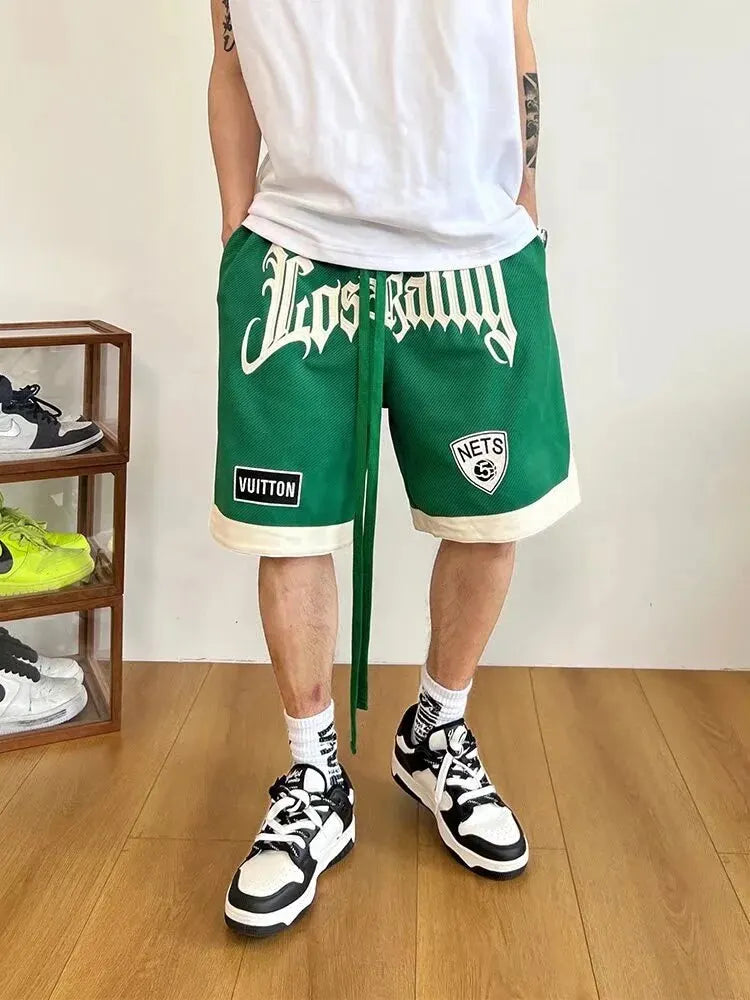 American Basketball Shorts Men Summer Thin Training Sports Five-point Pants Street Hip Hop Trend Embroidered Loose Pants