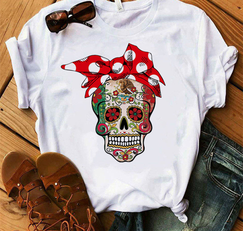 Ladies Fashion Skull Top T-shirt Hip Hop Retro Clothing Print Funny