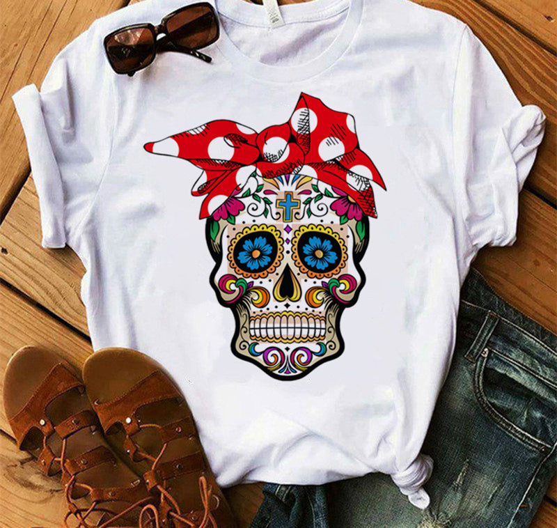 Ladies Fashion Skull Top T-shirt Hip Hop Retro Clothing Print Funny