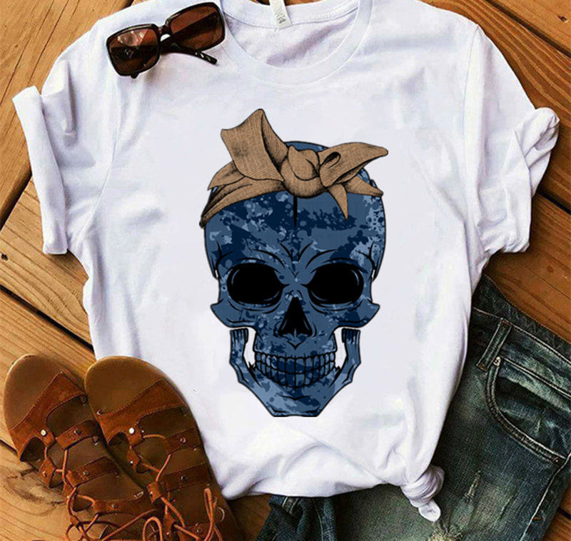 Ladies Fashion Skull Top T-shirt Hip Hop Retro Clothing Print Funny