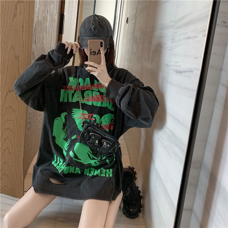 Women's New Ripped Hip Cover Sweatshirt