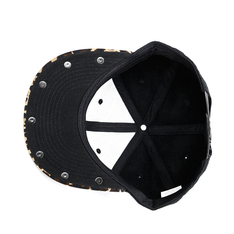 Hip-hop  Leopard Print Zipper Leather Flat Brim Hat