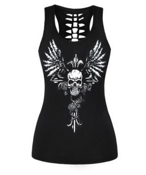 2021 Summer Ladies Fashion Tops 3D Printed Skull Punk Rock Sexy Black Tank - Street Beats Clothing