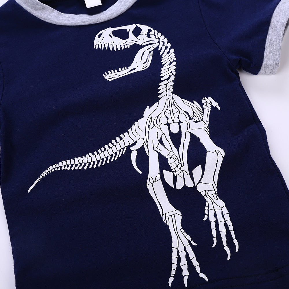 Boy Blue Dinosaur Short Sleeve T-Shirt Shorts Two-Piece Set - Street Beats Clothing