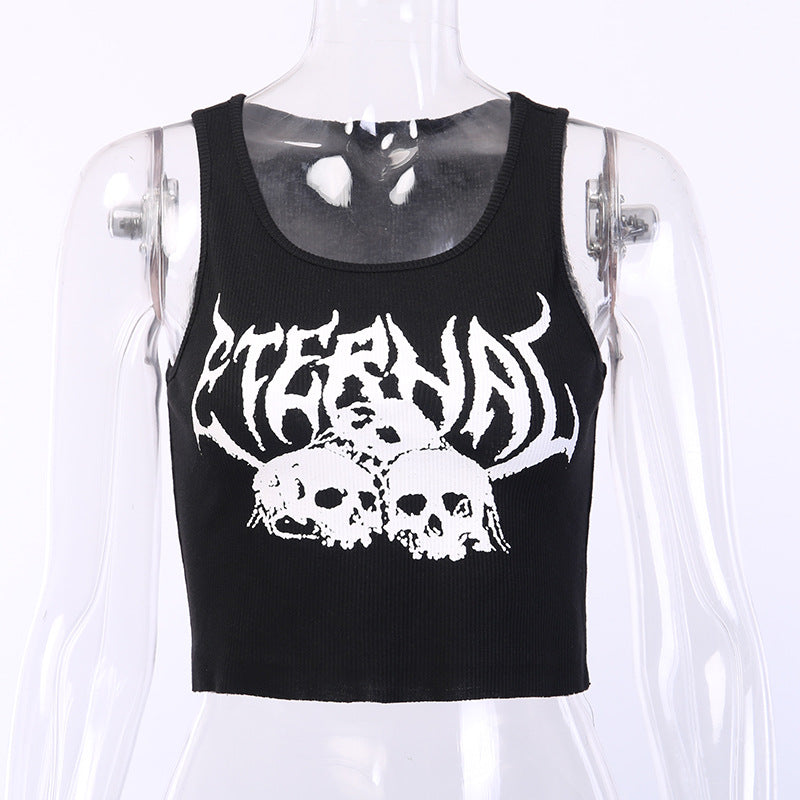 Punk Nightclub Navel Short Vest Gothic Vest ETERNRL Print Sexy Street Women - Street Beats Clothing