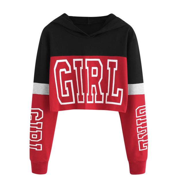 Crop Top Hoodie  Sweatshirt Hoodies Women Patchwork Lett - Street Beats Clothing