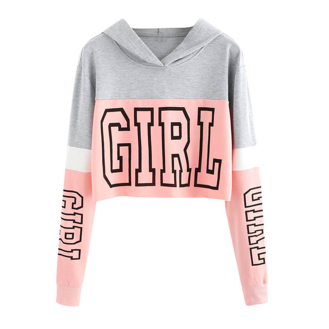 Crop Top Hoodie  Sweatshirt Hoodies Women Patchwork Lett - Street Beats Clothing