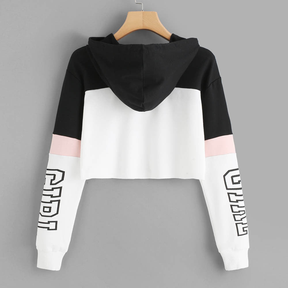 Crop Top Hoodie  Sweatshirt Hoodies Women Patchwork Lett - Street Beats Clothing