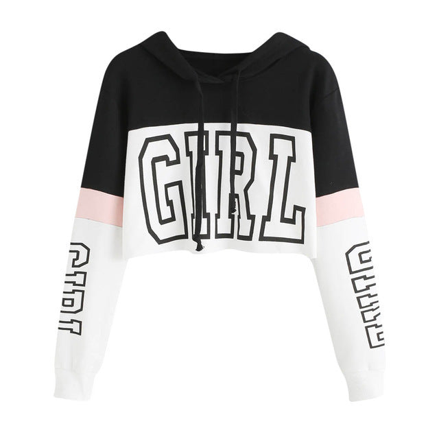 Crop Top Hoodie  Sweatshirt Hoodies Women Patchwork Lett - Street Beats Clothing