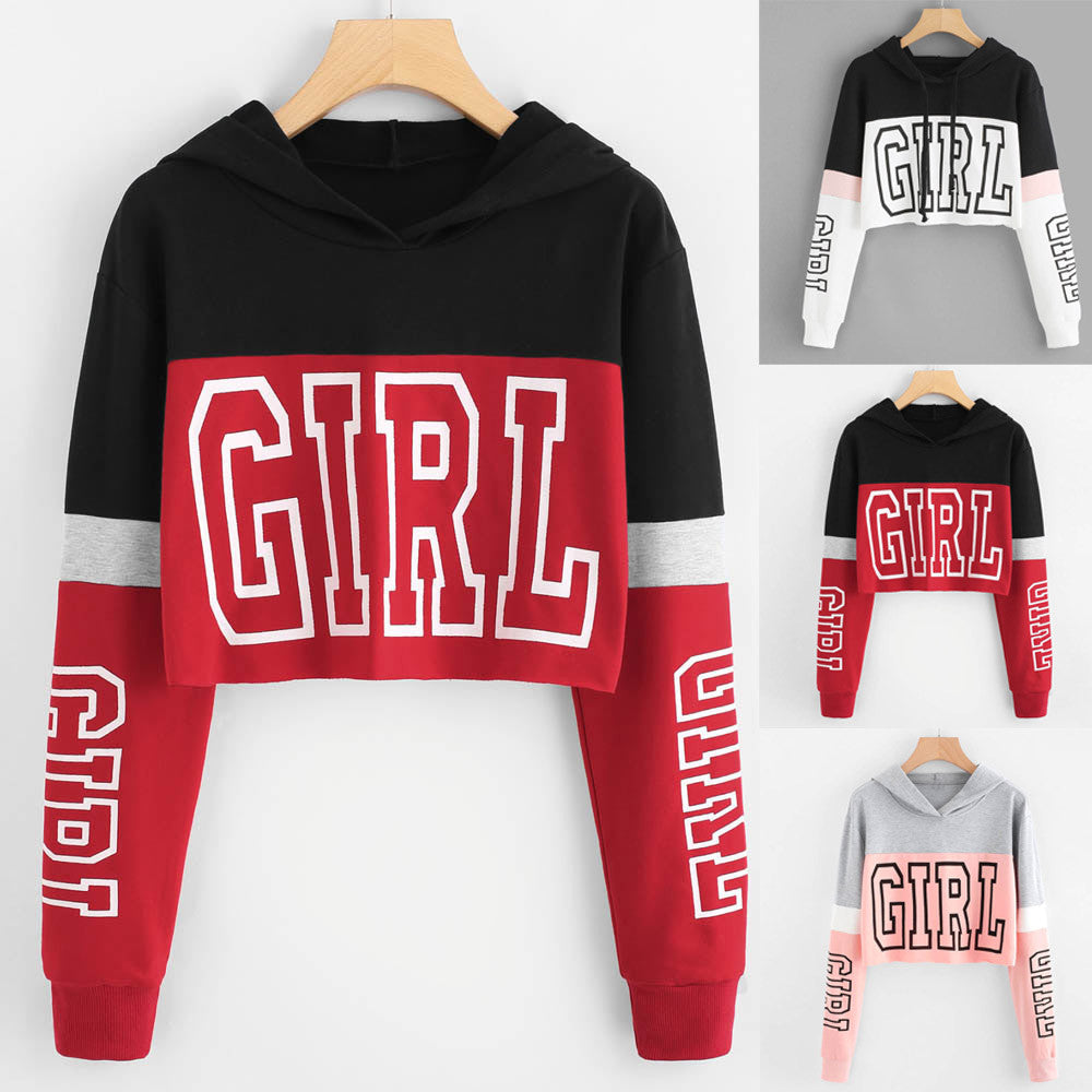 Crop Top Hoodie  Sweatshirt Hoodies Women Patchwork Lett - Street Beats Clothing