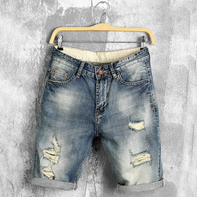 Summer Denim Male Jeans Shorts Mens Jogger Ankle Ripped Wave - Street Beats Clothing