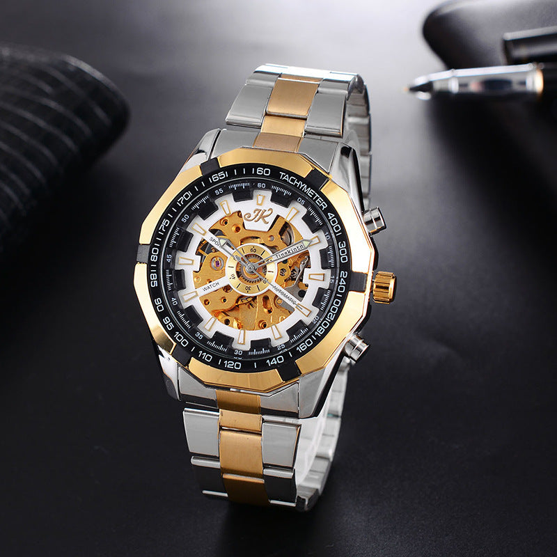 Mens Watch Mens Mechanical Watch Steel Band Fashion Watch High-end Hollow Mechanical Watch - Street Beats Clothing