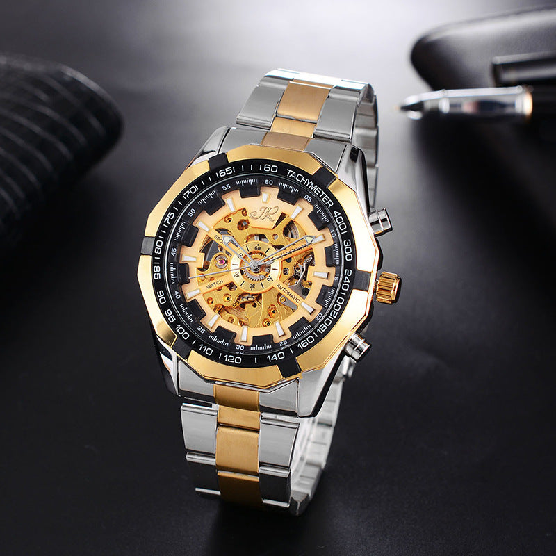 Mens Watch Mens Mechanical Watch Steel Band Fashion Watch High-end Hollow Mechanical Watch - Street Beats Clothing