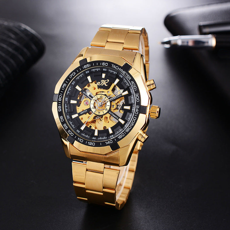 Mens Watch Mens Mechanical Watch Steel Band Fashion Watch High-end Hollow Mechanical Watch - Street Beats Clothing