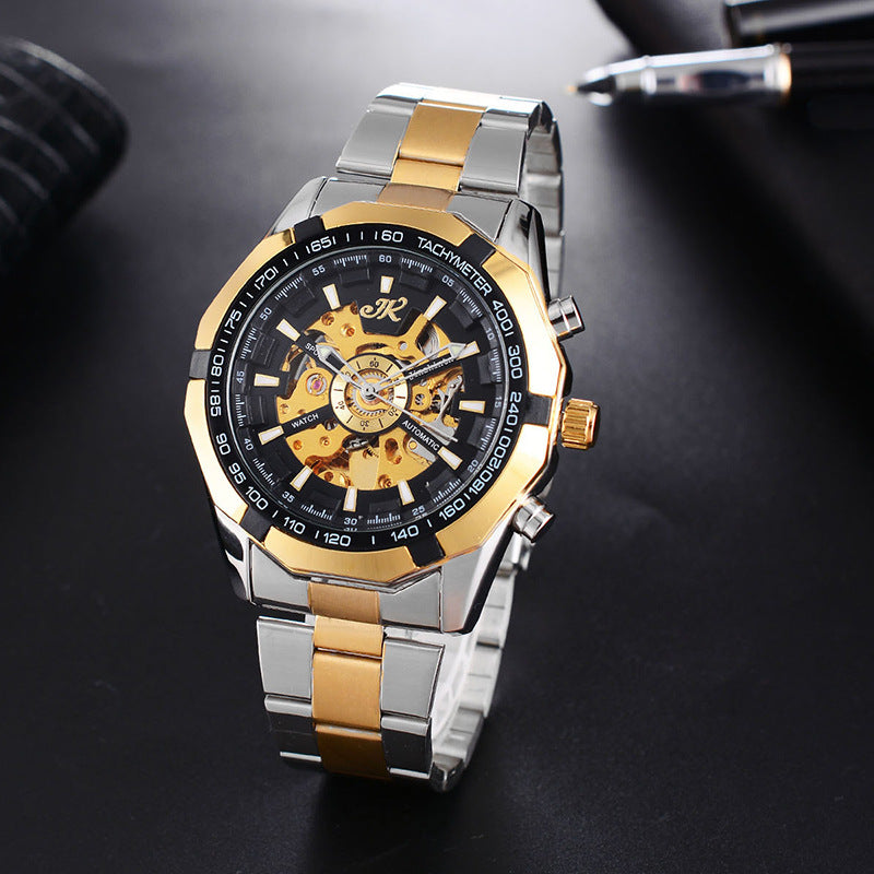 Mens Watch Mens Mechanical Watch Steel Band Fashion Watch High-end Hollow Mechanical Watch - Street Beats Clothing