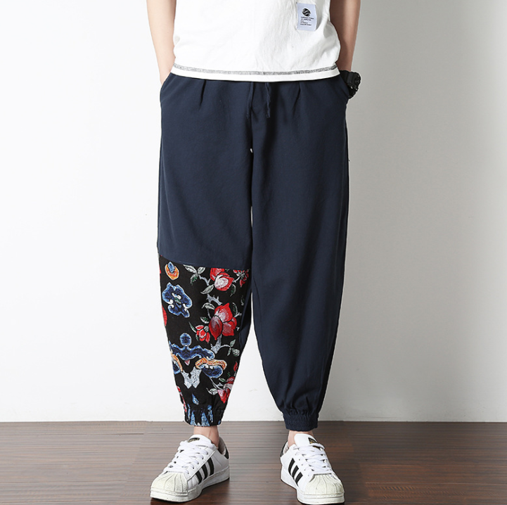 Cotton Harem Mens Pants Summer Male Casual Jogger Pants 2021 Floral Print Patchwork Baggy Loose Pants Trousers - Street Beats Clothing