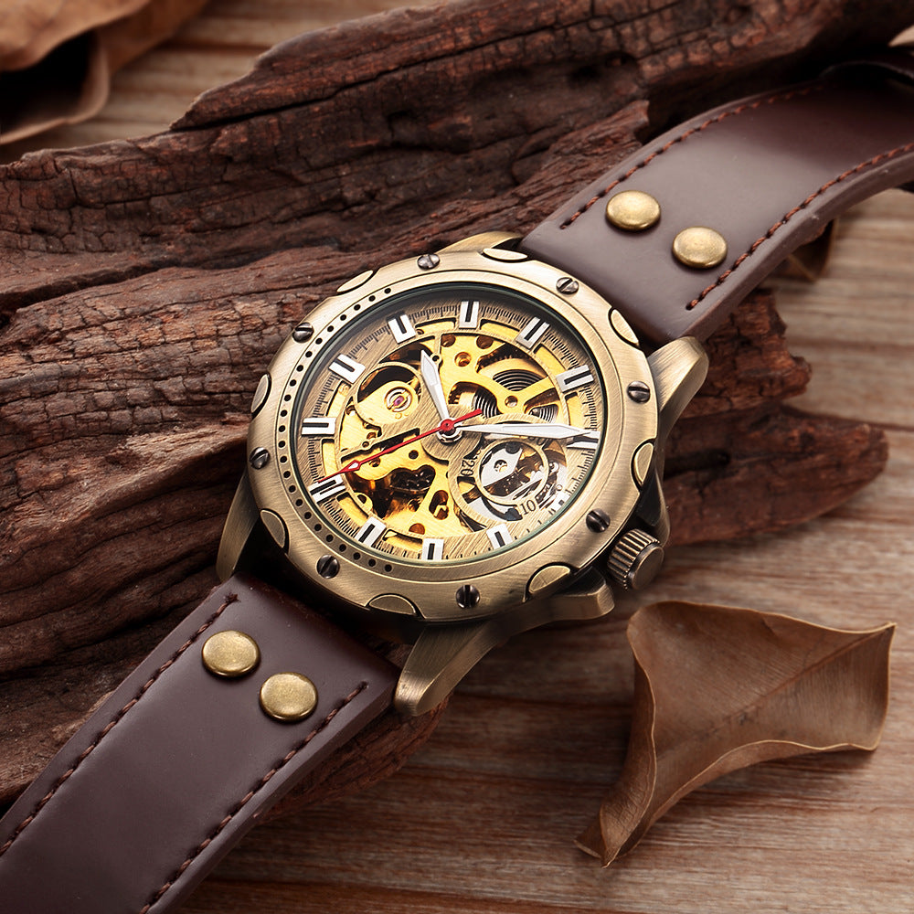 Mens Skeleton Steampunk Automatic Mechanical Watch - Street Beats Clothing