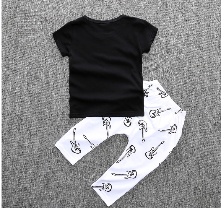 New Children's Clothing Ins Boy Cartoon T-shirt  Violin Print Pants 2 Sets - Street Beats Clothing