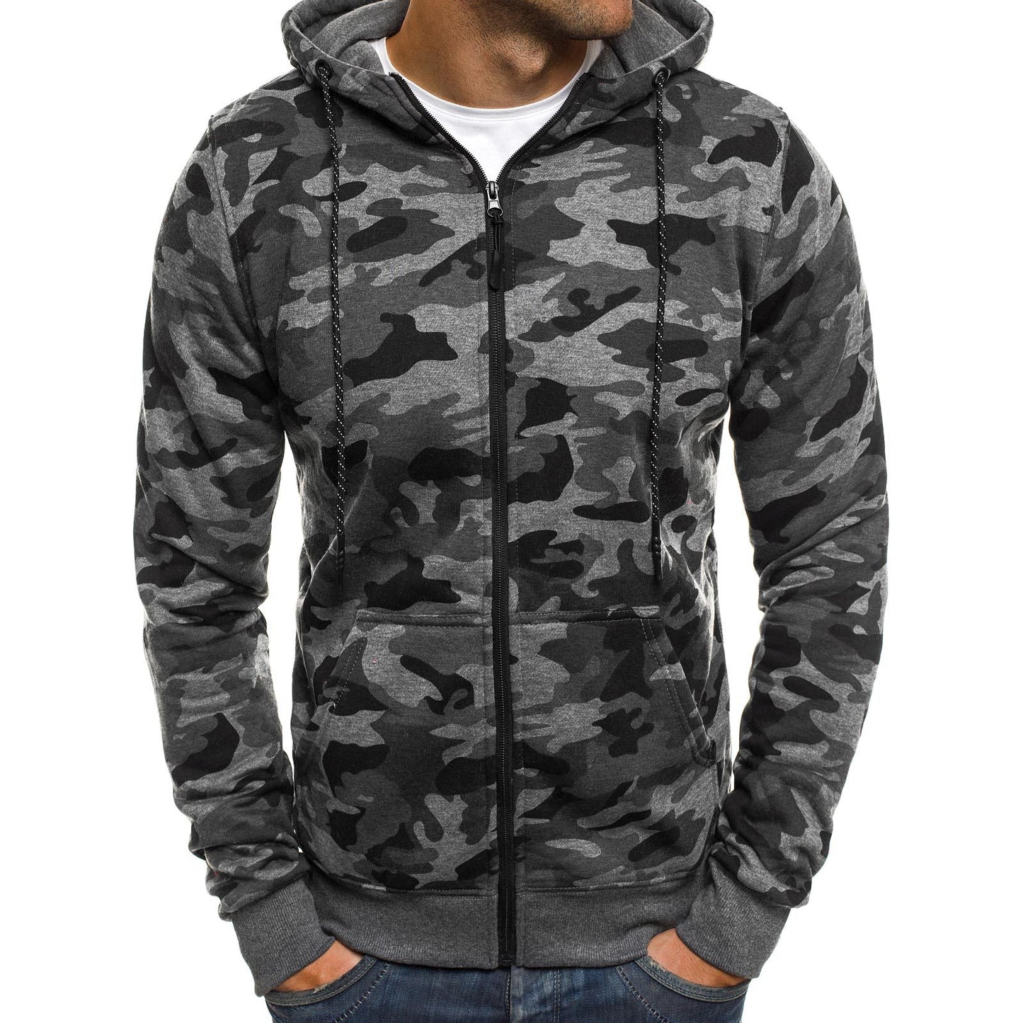 New hooded cardigan sweater large size fashion trend camouflage casual sports sweater jacket