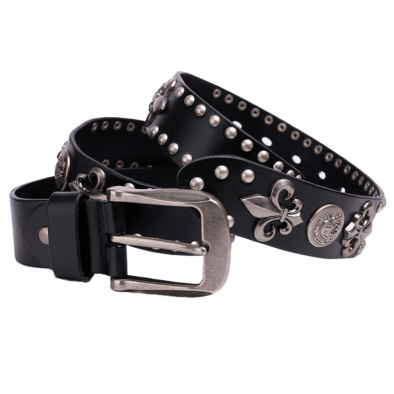 Studded Leather Men's First Layer Cowhide All-match - Street Beats Clothing