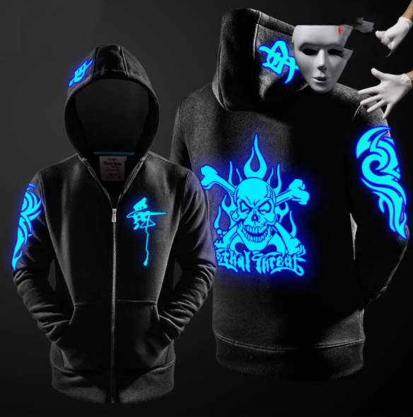 Fashion Ghost Dance Zipper Luminous Sweatshirt - Street Beats Clothing