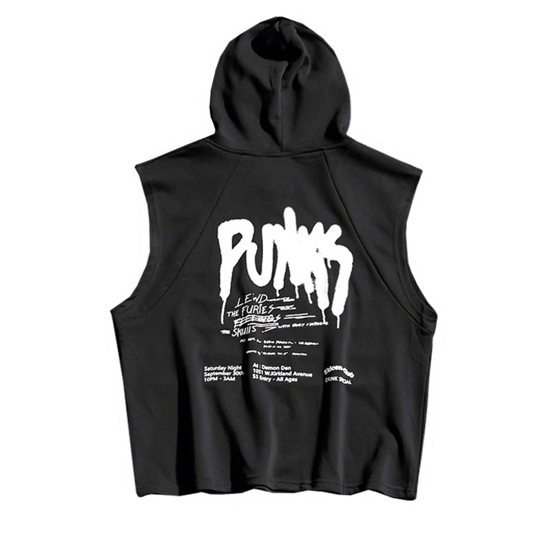 T-shirt Men's Punk Waistcoat Casual Sports Loose Hooded Vest - Street Beats Clothing