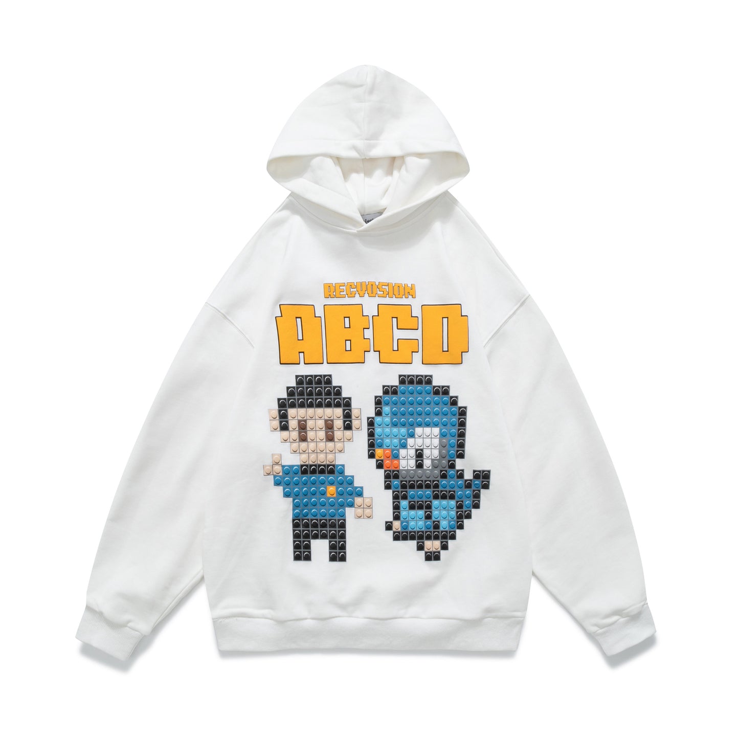 Mens Retro Pixel  Loose Top Zip Long Sleeve Hoodie - Street Beats Clothing