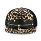 Hip-hop  Leopard Print Zipper Leather Flat Brim Hat