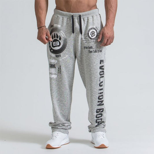 Men's Cotton Running Leisure Sports Pants, Loose Fit Fitness Pants