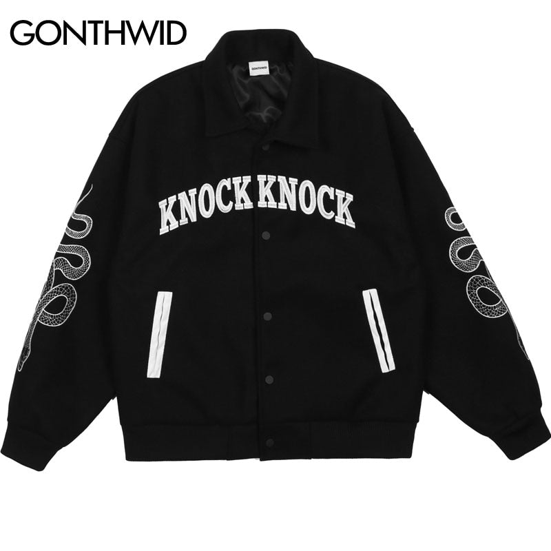 Embroidery Snake Varsity Jacket