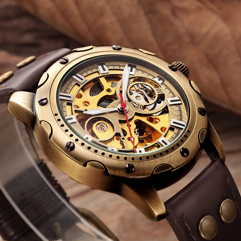 Mens Skeleton Steampunk Automatic Mechanical Watch - Street Beats Clothing