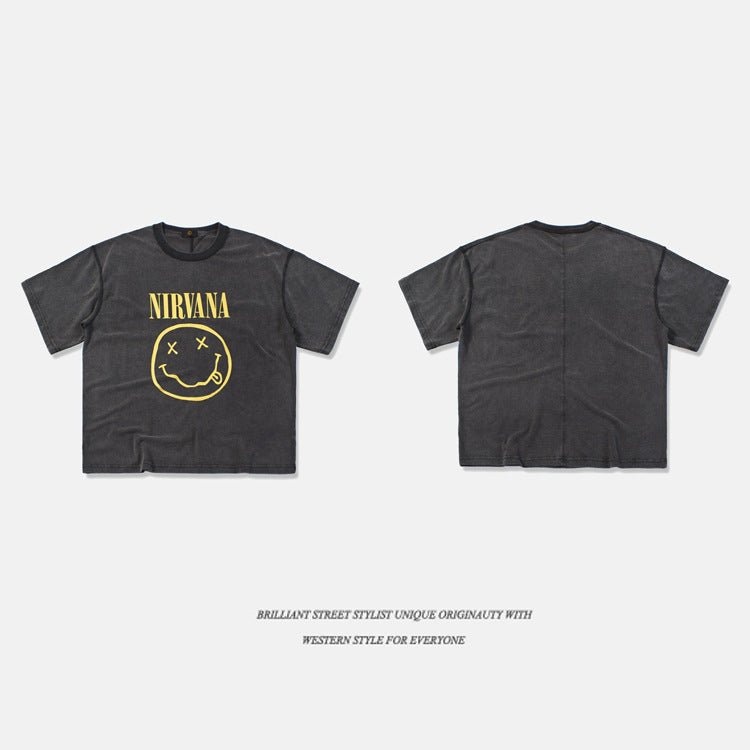 Rock street ovesize washed old T-shirt short sleeve Nirvana