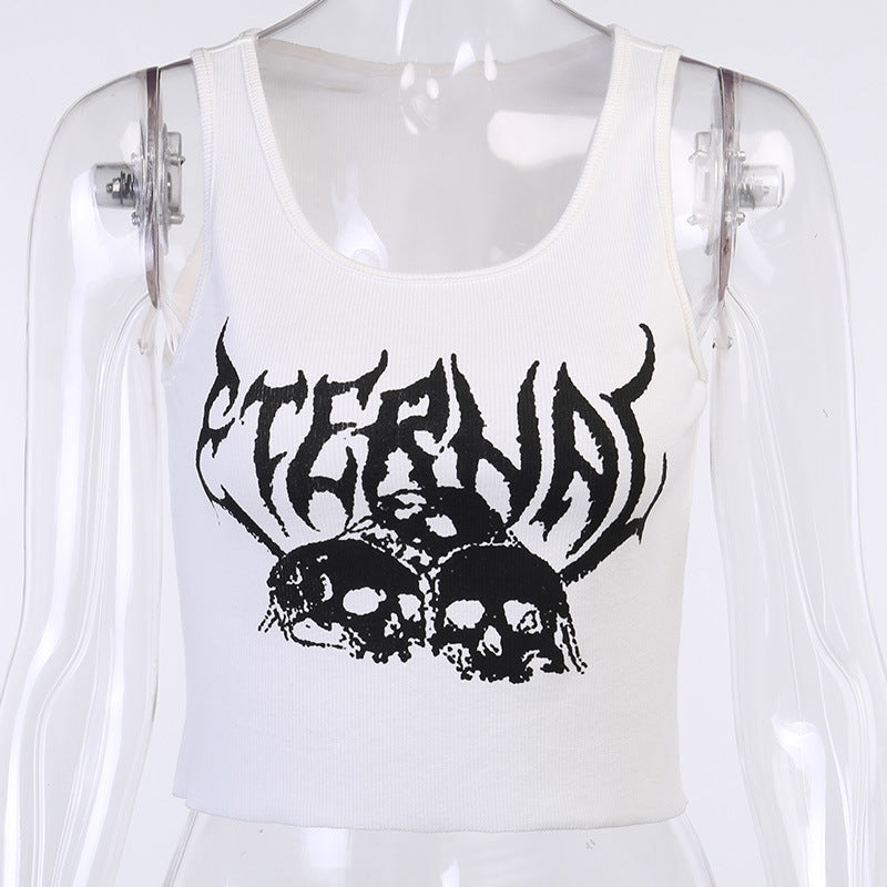 Punk Nightclub Navel Short Vest Gothic Vest ETERNRL Print Sexy Street Women - Street Beats Clothing