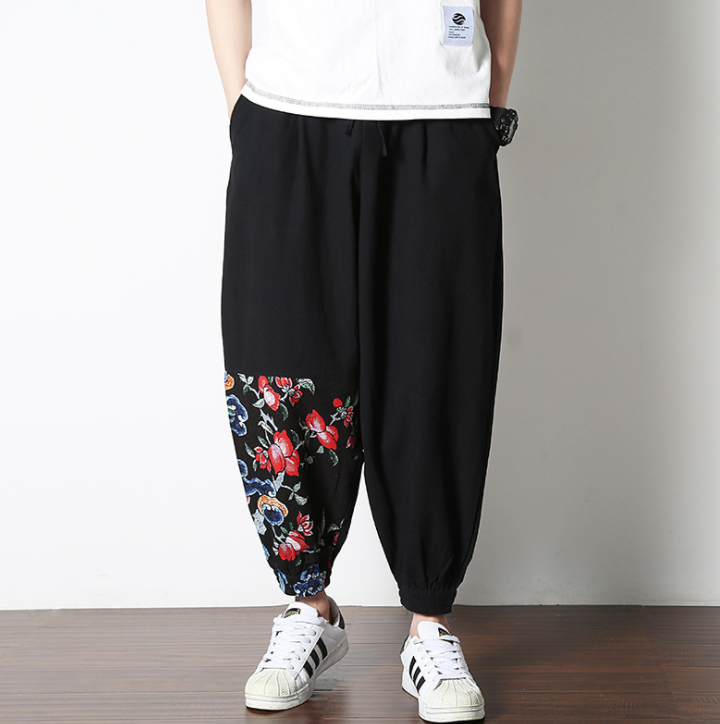 Cotton Harem Mens Pants Summer Male Casual Jogger Pants 2021 Floral Print Patchwork Baggy Loose Pants Trousers - Street Beats Clothing