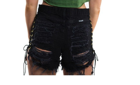 GOTHIC RIPPED MINI JEAN SHORTS - Street Beats Clothing