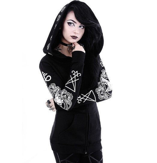 Gothic Punk Print Hoodies Sweatshirts Women Long Sleeve - Street Beats Clothing