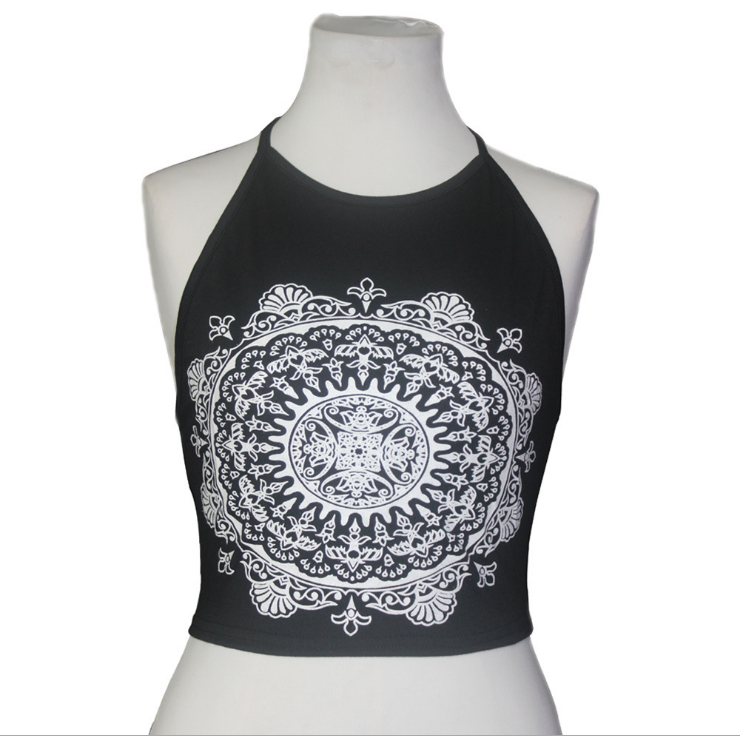 Women's Halter Sexy Round Neck Suspender Seven-point Print Tank Top - Street Beats Clothing