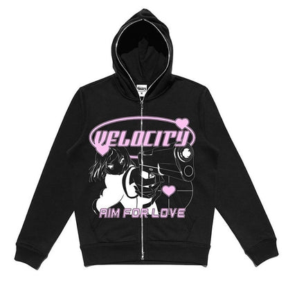 Street Hip Hop Gothic Black Zip Hoodie Women - Street Beats Clothing